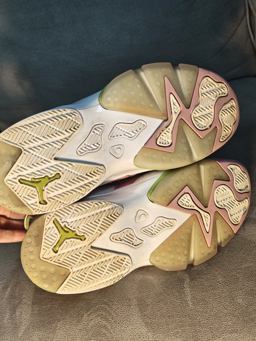 Jordan Kids High-Top Sneakers in Pink, White & Lime Green